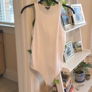 NWOT Express White Body Contour Double Layer High Neck Thong Bodysuit